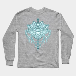 Art Deco Doodle Chandelier Lotus in Textured Teal Long Sleeve T-Shirt